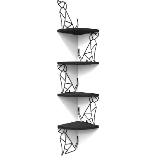 Alsonerbay Black Corner Shelf Wall Mount, 4 Tier Floating Shelves for Wall Storage, Rustic Wall Shelves Wood Shelves for Bedroom, Living Room, Bathroom, Entryway, Garage (Dog Shaped)