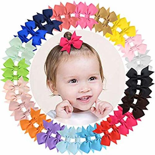 ALinmo 40pcs Baby Girls Clips 2" Grosgrain Boutique Solid Color Ribbon Mini Hair Bows Clips for Baby Girls Teens Infants Kids Toddlers Children Set of 20 pairs