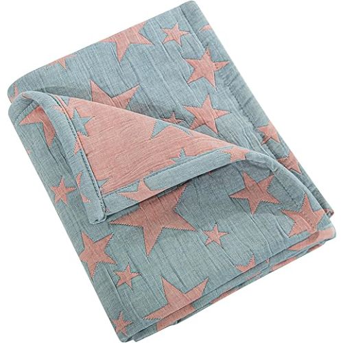 NTBAY 3 Layer Toddler Blanket, Muslin Cotton Jacquard Bed Blankets, Lightweight Thermal Baby Blanket, Super Soft and Warm Crib Blanket for All Seasons, Decoration Gift, 30"x40", Red and Blue Star