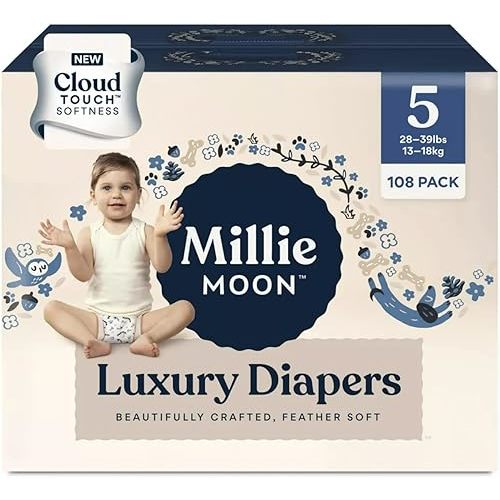 Millie Moon Diapers Sizes 1-6 Luxury Diapers COUCHES DE Luxe (Choose Size) (Size 5-64 Diapers (28lbs-39lbs))