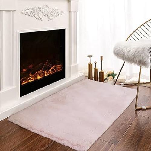Latepis Light Pink Small Faux Rabbit Rugs 2x3 Washable Furry Rug Soft Fluffy Non-Slip Throw Rug for Living Room, Bedroom, Nursery, Chair Seat Cover and Dorm