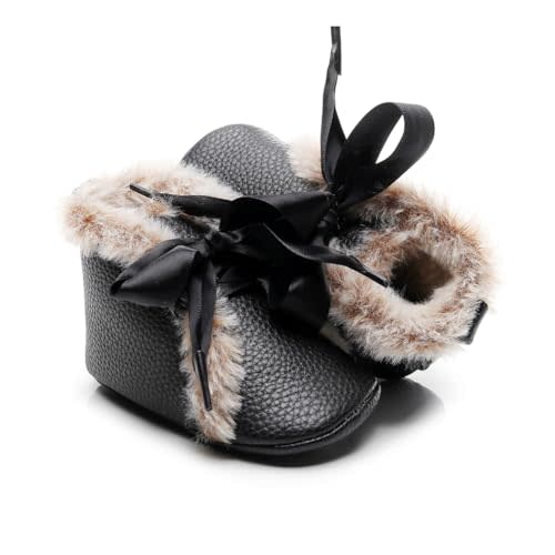 ISINSER Baby Boys Girls Snow Boots Anti Slip Soft Sole Newborn Infants Toddler Winter Warm Crib Shoes Plush Bow Ankle Boots