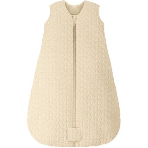 Baby Sleep Sack 0-6 Months TOG 2.5 Winter Baby Wearable Blanket, 100% Cotton Fabric Newborn Infant Sleeping Sack 2-Way Zipper Quilted Baby Sleep Bag, Warm Soft Apricot