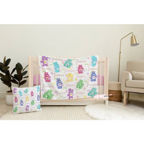 Care Bear Rainbow Custom Baby Blanket, Name Blanket, Baby Shower Gift, New Born Baby Gift, Shower Gift Girl