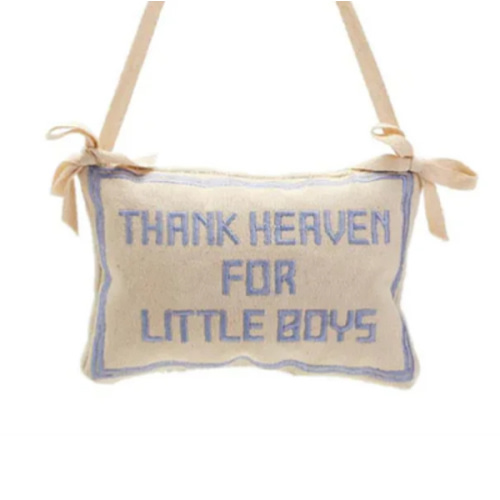 Thank Heaven Embroidered Pillow Hanging Decor (Boy) - Two's Company