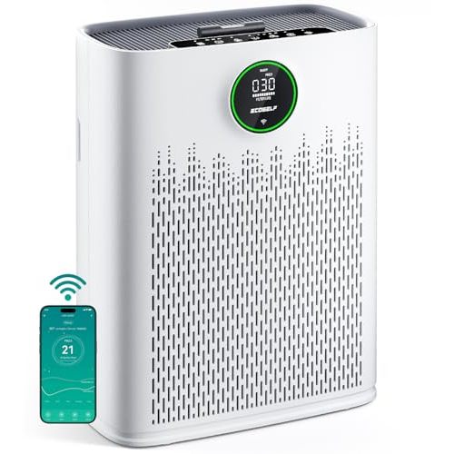 ECOSELF Smart Air Purifier for Home Large Rooms, with WiFi Control, Smart Mode, AQI Display, 22dB Sleep Mode & Aromatherapy, Covers Up to 1295 Ft² with 2X-Power Filtration, HAP603WF, Bright White