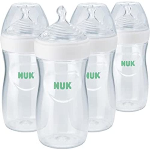 NUK Simply Natural Baby Bottle with SafeTemp, Neutral, 9 Oz, 4 Count