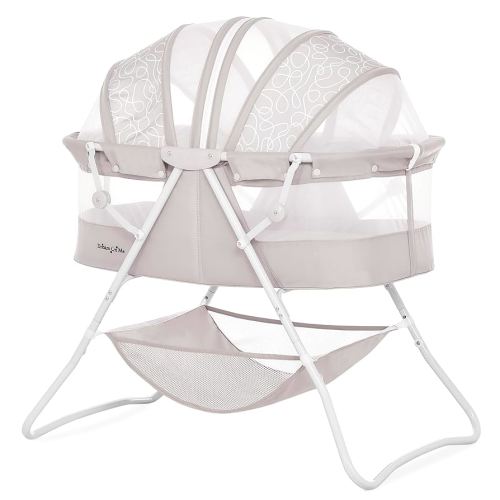 Dream On Me Karley Bassinet in Cool Grey, Lightweight Portable Baby Bassinet, Quick Fold and Easy to Carry , Adjustable Double Canopy, Indoor and Outdoor Bassinet with Large Storage Basket.