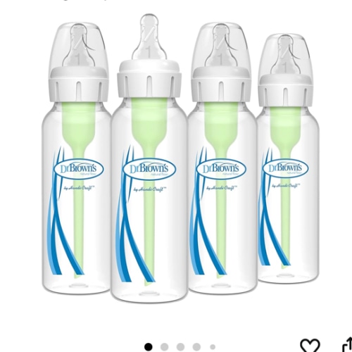 Dr. Brown's Natural Flow Anti-Colic Options+ Narrow Baby Bottle, 8 oz/250 mL, with Level 1 Slow Flow Nipples, 0m+, 4 Pack