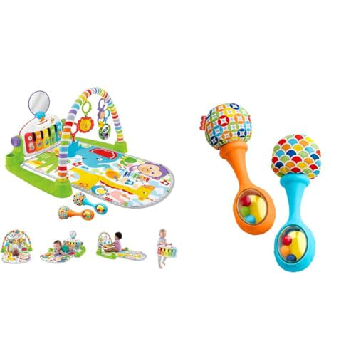 Fisher-Price Baby Playmat Deluxe Kick & Play Piano Gym & Maracas with Smart Stages Learning Content Baby Newborn Toys Rattle 'n Rock Maracas