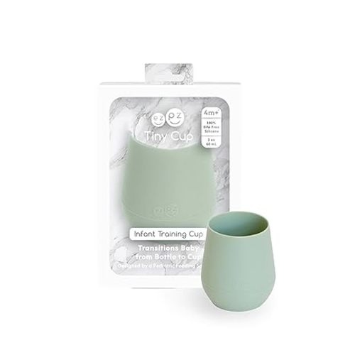 ezpz Tiny Cup (Sage) - 100% Silicone Training Cup for Infants - 4 months + - Designed by a Pediatric Feeding Specialist - Baby-led Weaning Essentials & Baby Gifts