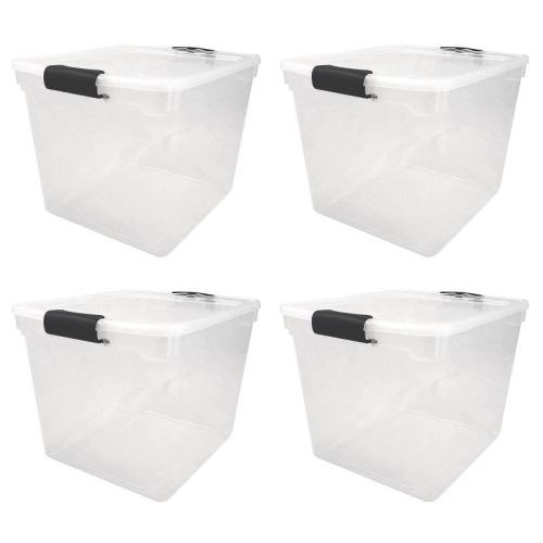 Homz 15.5 Quart Plastic Multipurpose Stackable Storage Container Tote Bins With Secure Latching Lids For Home Or Office Organization, Clear (4 Pack)