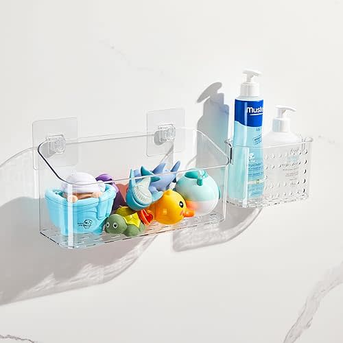 Bath Toy Storage Holder for Bathtub, Clear Bath Toy Organizer Large Capacity Bathtub Toy Storage Shower Caddy for Bathroom (L + M)