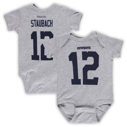 Newborn & Infant Mitchell & Ness Roger Staubach Heather Gray Dallas Cowboys Retired Player Mainliner Name & Number Bodysuit