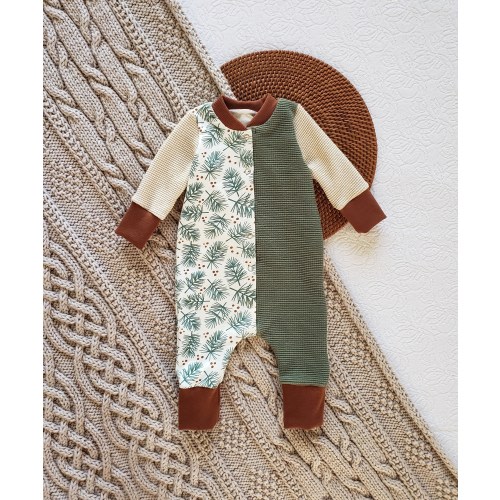 Organic PINE FOREST holiday winter waffle romper baby sleeper Christmas
