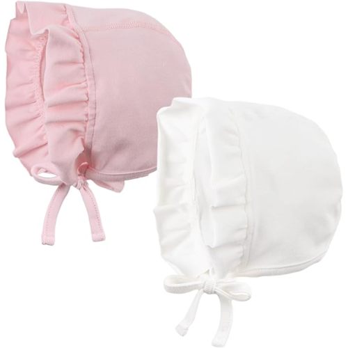 Lovely Baby Girl Hospital Hat Soft Cotton Newborn Beanie Winter Baby Hats for Infant Girls - 0-3 Months - White+pink