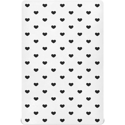 Fitted Crib Sheets Black Heart Polka Dots White Stretchy Portable Playard Sheets for Baby Toddler, Breathable Soft Mini Crib Mattress 39 x 27 in for Boys and Girls