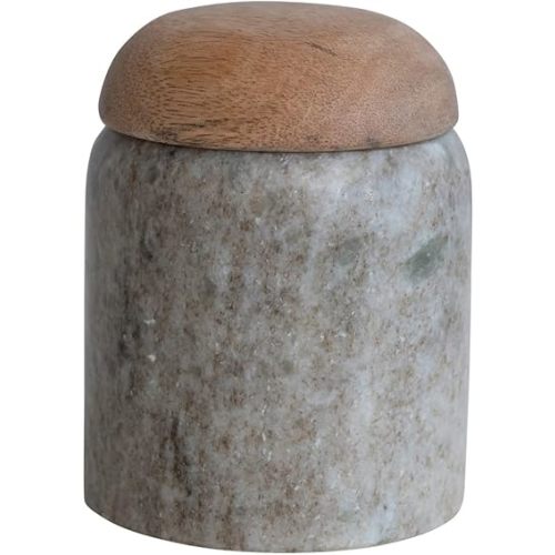 Creative Co-Op Modern Marble Canister with Wood Lid, Natural