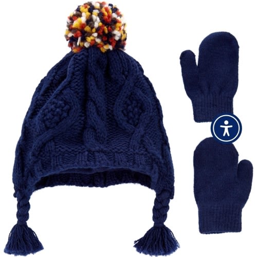 Baby 2-Pack Trapper Hat & Mittens Set - 0-9M - Style,Navy
