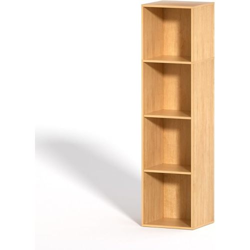 VAFHYLISS 4 Cube Storage Organizer, 4 Tier Cube Bookcase Freestanding Storage Display Organizer for Home Office, Four Cubes Open Shelf Bookshelf (Oak, 4 Cube)