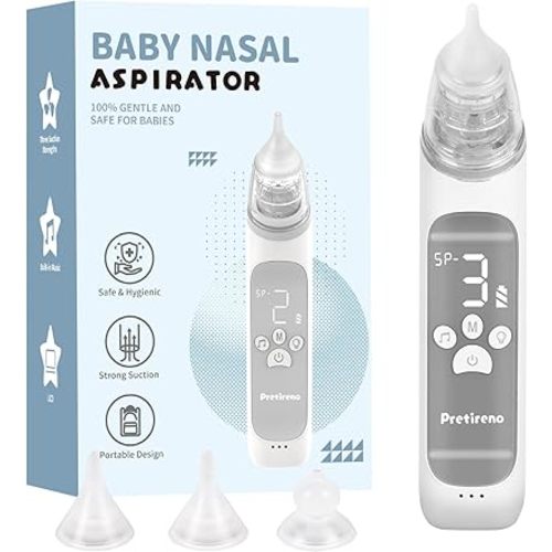 Electric Nasal Aspirator, Baby Nose Sucker, Nose Cleaner for Toddlers with 3 Silicone Tips, 3 Suction Levels, Music & Light Soothing Function