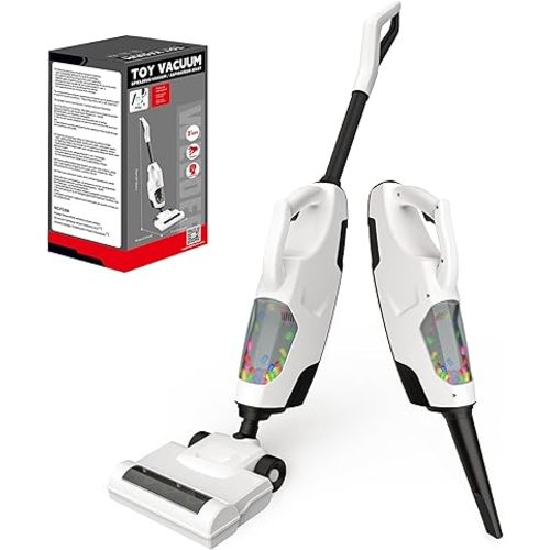 SMILESSKIDDO Kids Vacuum That Really Works - Toddler Toy Vacuum with 2 Replaceable Nozzles, Sound and Ball Popping Action, Housekeeping Toys for Boys & Girls (White)