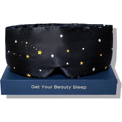 Fleur&Yang Silk Sleep Mask, Adjustable Blackout Sleeping Mask for Men Women, Soft Breathable 100% Mulberry Silk Fabric, Cooling Eye Cover Blindfold for DeepSleep or Meditationc(Starlight)