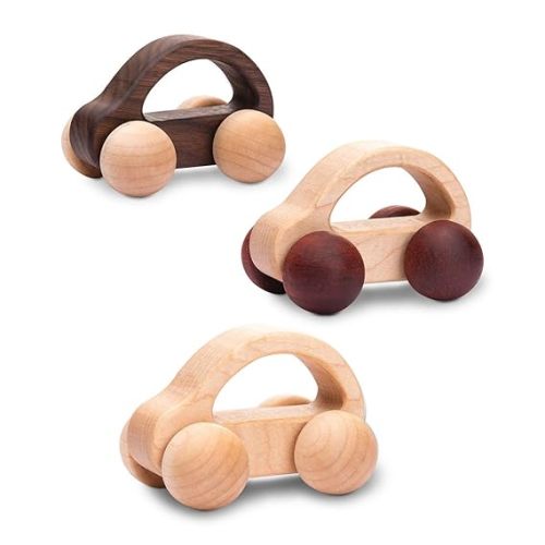 let's make 3pc Wooden car Toys Montessori Nursing Wooden Rattle Toy Cars, Handcrafted Wooden Eco Friendly Toy Car