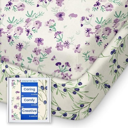 Cloud-Like Soft Pack N Play Sheets - Compatible with Graco, 4moms, Dream On Me, Baby Trend and Other 27 X 39/24 X 38 Inch Playard Mattress Pad, Jersey Knit Cotton, 2 Pack (Berry & Floral) - Pack N Pack / Mini Crib Sheets