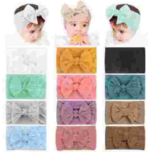 12 PCS Baby Headbands, Soft Nylon Baby Girls Hair Bows Elastics Hairbands for Newborn Infant Toddler