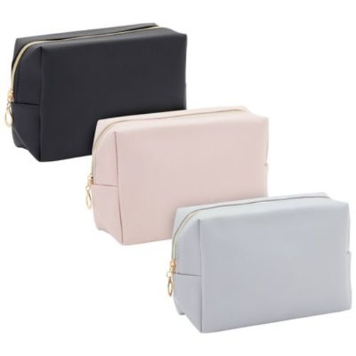 Glamlily 3 Pack Faux Leather Makeup Bag With Zipper, Travel Cosmetic Bags, 3 Neutral Colors