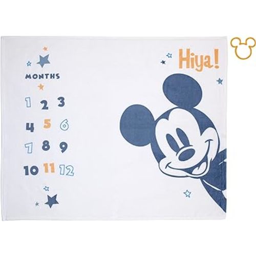 Disney Mickey Mouse White, Blue, and Orange Super Soft Milestone Baby Blanket