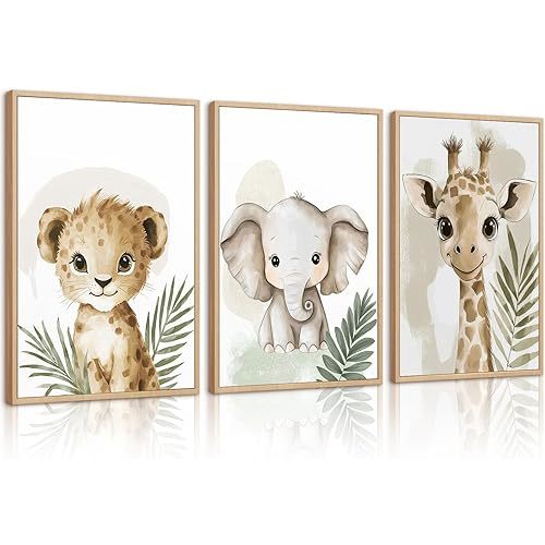 Lhoiplme Nursery Animal Wall Art Decor Baby Boy Kids Room Pictures Safari Jungle Nursery Canvas Wall Decor Toddler Woodland Animals Prints Cute Giraffe Poster Artwork for Bedroom 8x10x3 Inch Unframed