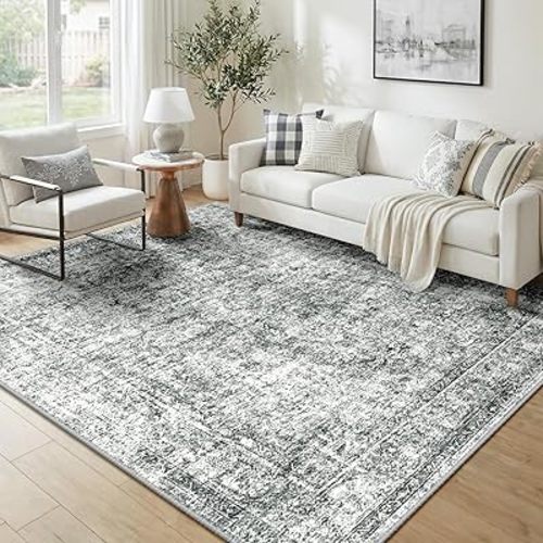 Machine Washable Rugs Nursery Rug 5x7 Cute Girl Non Slip Low Pile Water Repellent Soft Print Pattern for Bedroom Indoor Decor Kids Playroom Grey