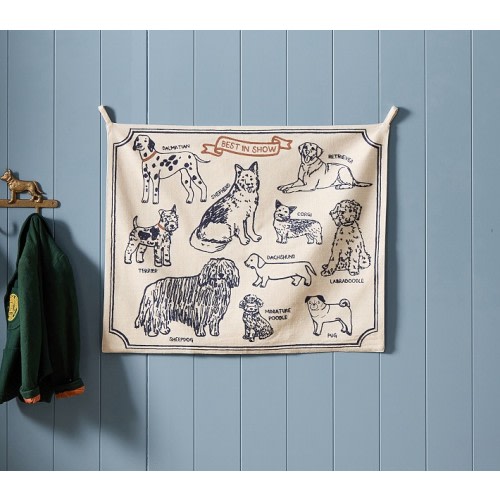 Chris Loves Julia Embroidered Dogs Linen Tapestry