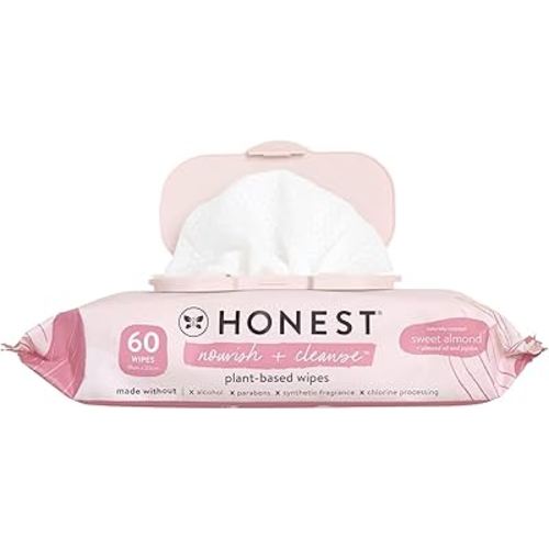 The Honest Company Nourish + Cleanse Naturally Scented Wipes | Cleansing Multi-Tasking Wipes | 99% Water, Plant Based, Hypoallergenic | Sweet Almond, 60 Count