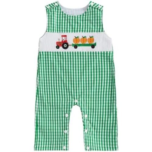 Karuedoo Newborn Baby Boy Summer Clothes Animal Embroidery Plaid Sleeveless Romper Jumpsuit Overall Bodysuit One-Piece Outfit
