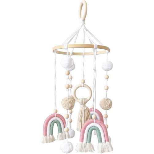Boho Rainbow Baby Mobile for Crib, Baby Mobile Crib Girls Boys Boho Nursery Decor