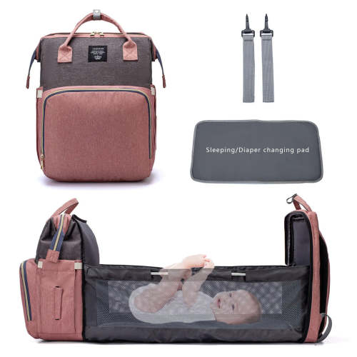 Portable Folding Baby Diaper Bag – Backpack Style, Large Capacity Stroller Organizer for Stylish Moms On-the-Go