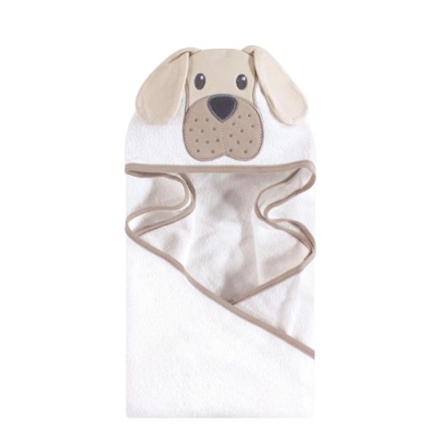 Hudson Baby Unisex Baby Cotton Animal Face Hooded Towel, Tan Puppy, One Size