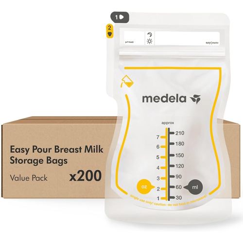 Medela Easy Pour Breastmilk Storage Bags 200 Count 7oz/210ml Disposable, Leakproof, Fast Freeze, Breast Milk Protection Recyclable & BPA Free