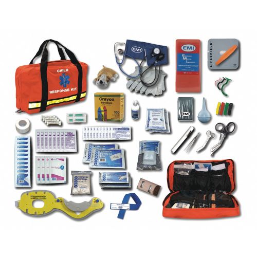 Child Response Kit: 67 Components, Nylon, Bag, Orange, Medication Included, Nylon