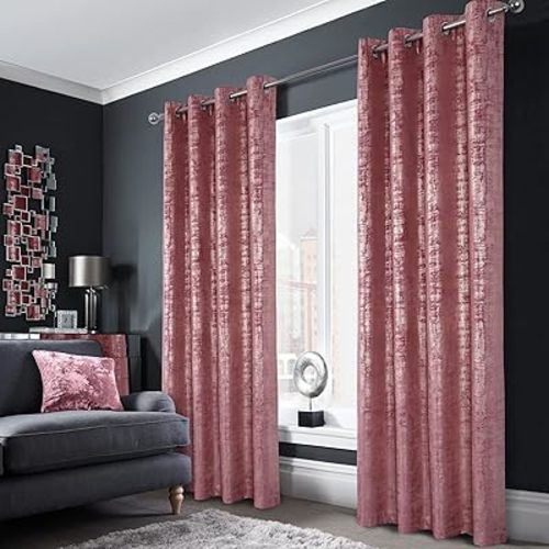 always4u 100% Blackout Soft Velvet Curtains for Bedroom Living Room Thermal Energy Saving 63 Inches Long Luxury Gold Foil Print Drapes 2 Panels Wild Rose