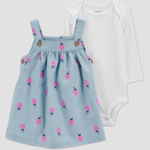 Carter's Just One You®️ Baby Girls' Strawberry Undershirt & Bottom Set - Blue 3m: Cotton Bodysuit & Skirtall
