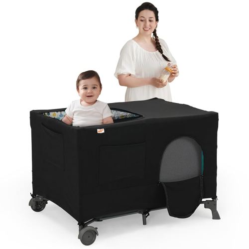 Pamo Babe Blackout Cover for Pack and Play - Baby Playard Cover, Breathable Netting for Indoor or Outdoor Tent