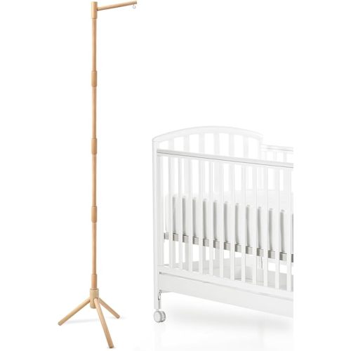 Floor-Standing Crib Mobile Arm - 61.4 Inch Wooden Mobile Arm for Crib - Movable Baby Mobile Hanger with Strong Anti-Dumping Attachment - 100% Beech Wood - Easy Assembly - Nursery Decor