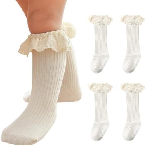 Infant Frilly Baby Girls Knee High Socks Newborn Thigh Lace Ruffle Long Socks Toddler Tights Stockings 6-12 Months