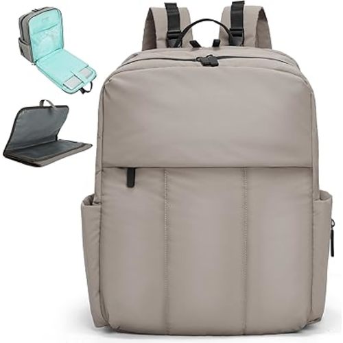 MOMINSIDE Diaper Bag Backpack - Large Puffer Diaper Bag - Neoprene Diaper Bag Quilted Baby Bag for Boys Girls, Large Changing Pad, Stroller Straps, 15 Pockets, Lightweight, Grey