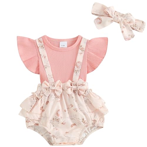 Mubineo Baby Girl Summer Clothes Romper Dress Outfits Cute Ruffle Floral Overalls Skirt Sets Newborn Outfit