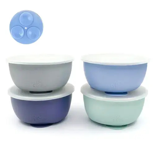 Stainless Steel Bowl with Silicone Suction Sleeve + Lids